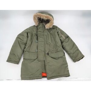 Vintage Type N-3B Green Military Flying Jacket Parka Fur Golden Fleece Mens‎ 34